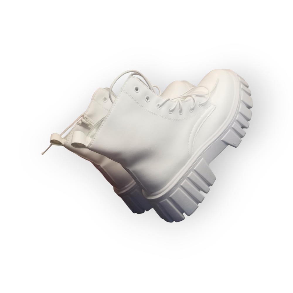 White chunky lace up combat boots